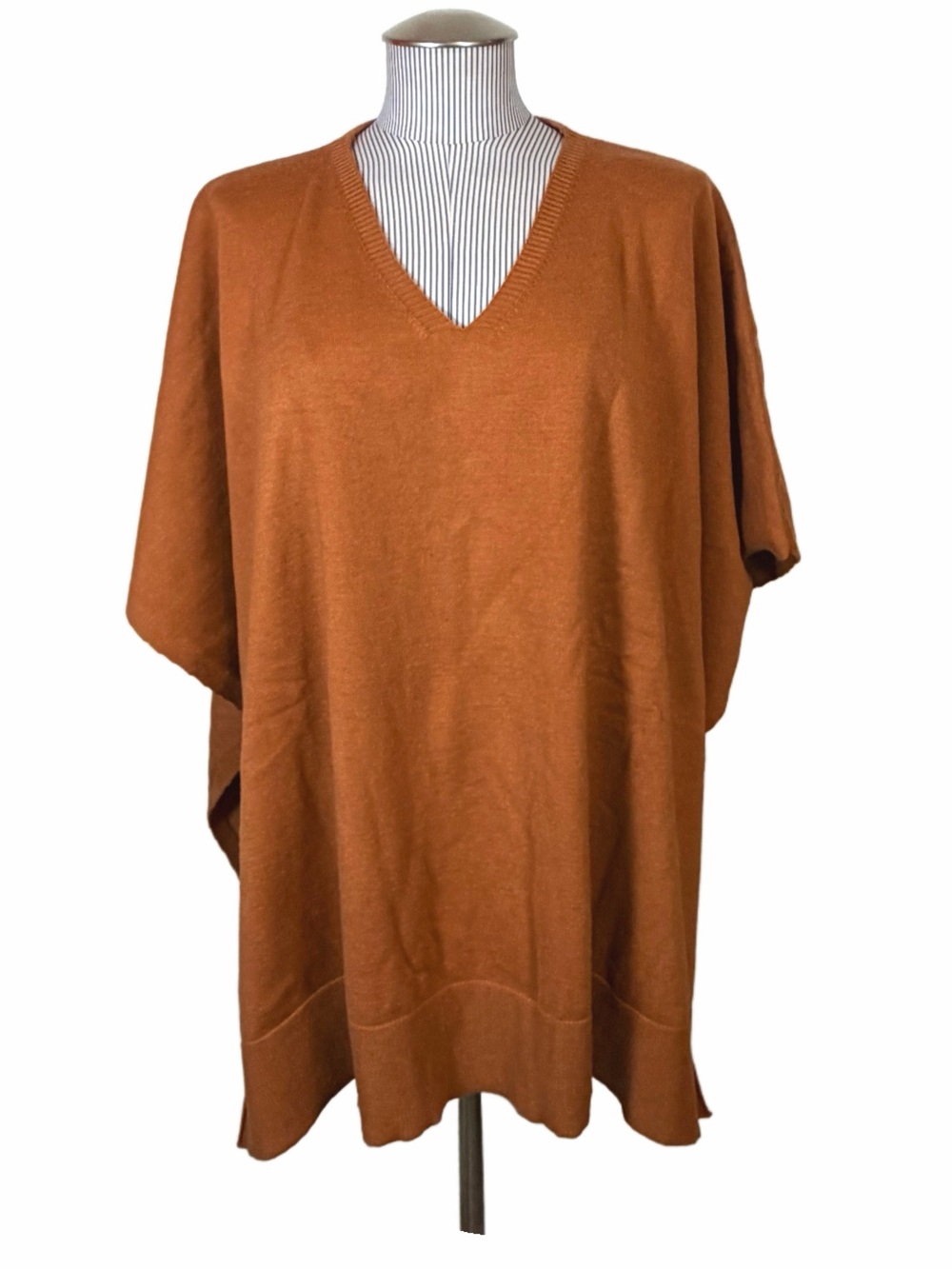 RYRJJ Burnt Orange V Neck Knit Poncho Sweater Oversized Rust Fall M L